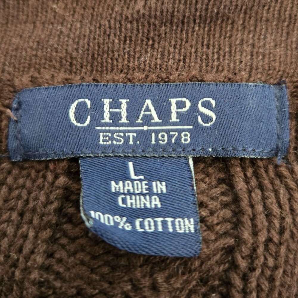 Chaps Cable Knit Brown Cardigan Sweater Large Ribbon Tie Waist Eyelet Cuffs - Picture 10 of 11